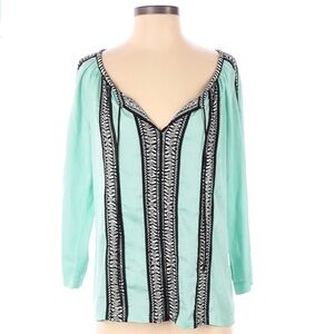 Nanette Lepore Peasant Top Blouse Mint Green Satin 3/4 Sleeve Women’s Small S